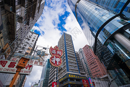 仰望大厦香港街景背景