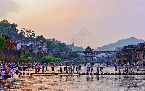 湖南湘西凤凰古城景区风光背景