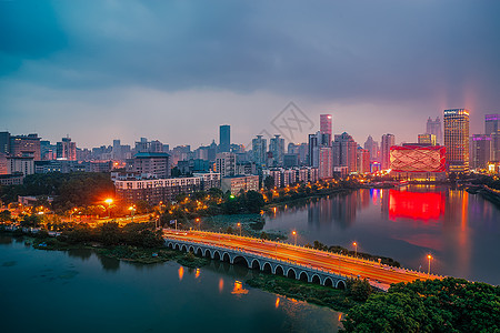 武汉城市夜景楚河汉街汉秀剧场背景