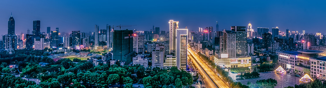 武汉城市夜景汉口中山大道全景背景
