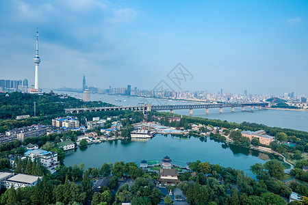 饭店宣传页武汉城市风光长江大桥电视塔背景