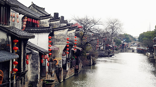 江南烟雨小桥流水人家古镇背景