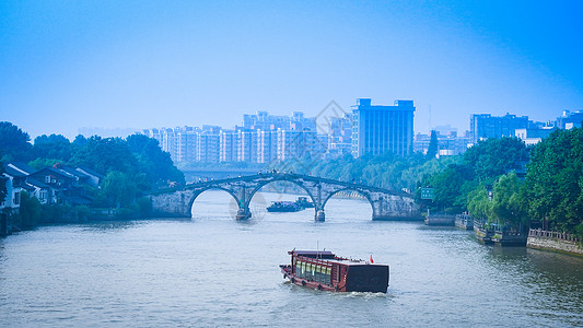 杭州运河古运河古桥石拱桥和游船背景