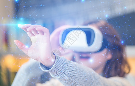 带眼镜人物VR触摸科技设计图片