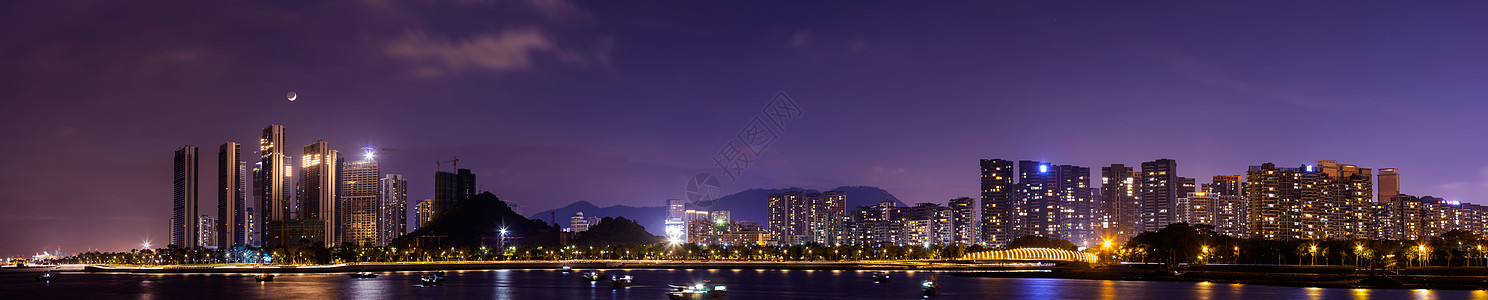 城市水边海岸城市夜景风光背景