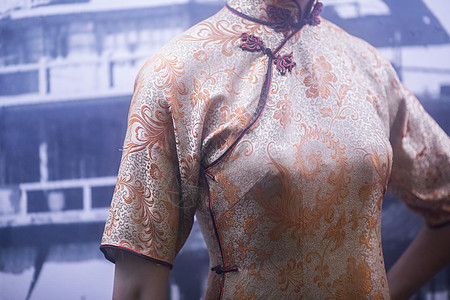龙凤刺绣中国元素旗袍背景