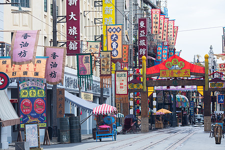 路边商店老上海街头场景背景