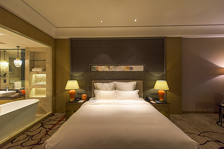 五星级酒店景观房房间卧室大床建筑高清图片素材