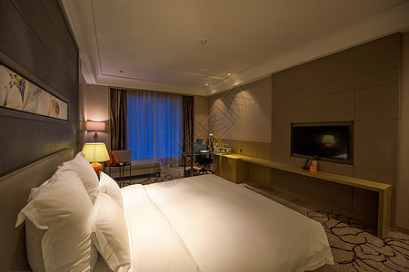 五星级酒店景观房房间卧室大床奢华高清图片素材