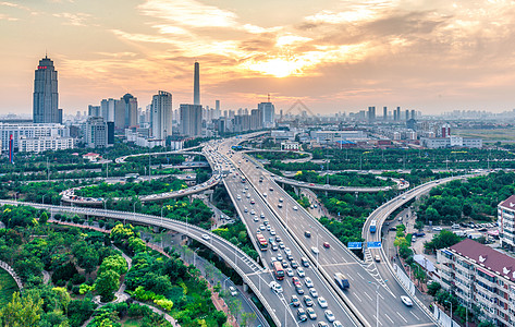 车水马龙天津城市建筑风光背景