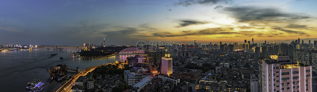 武汉长江大桥城市夜景全景图片