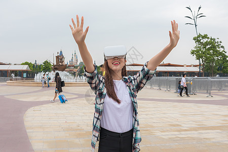 智能景区城市旅行VR女孩背景