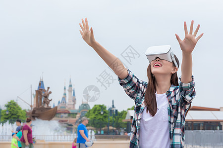 智能景区城市旅行VR女孩背景