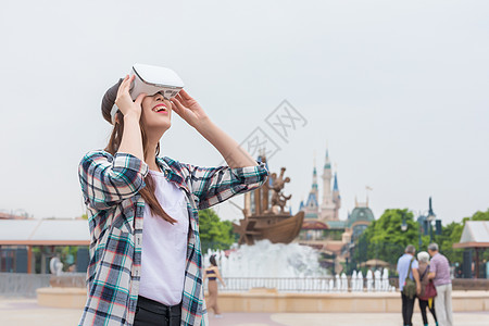 智能景区城市旅行VR女孩背景