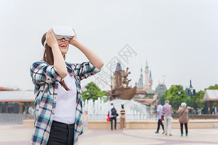 智能景区城市旅行VR女孩背景