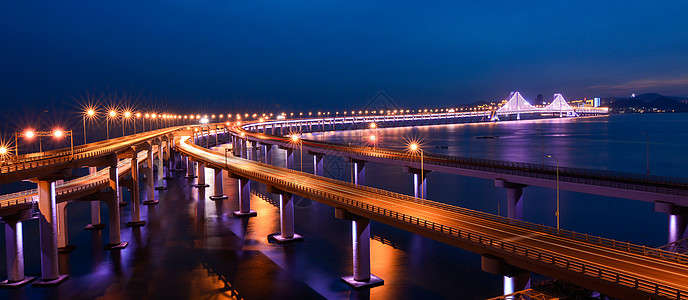 大连星海湾全景星海湾大桥夜景背景