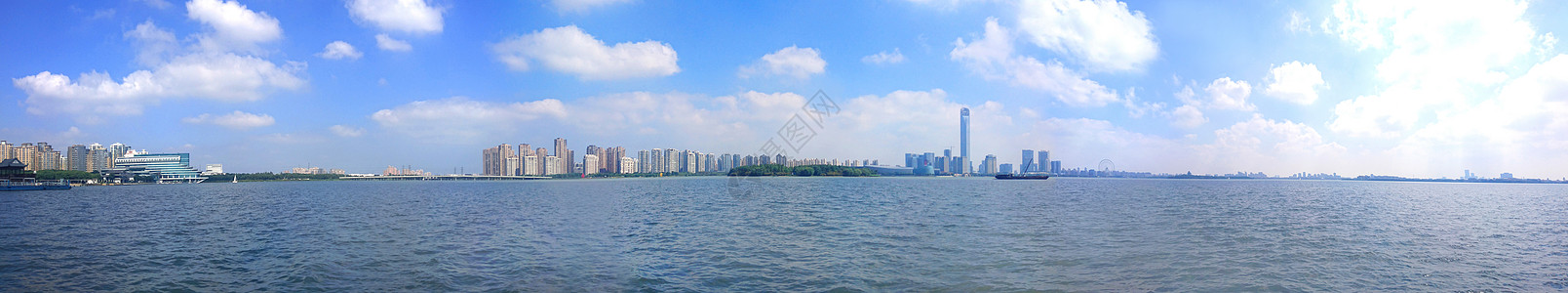 苏州博览中心环金鸡湖湖景背景