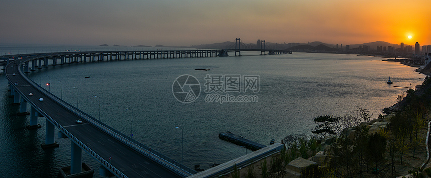 大桥落日图片