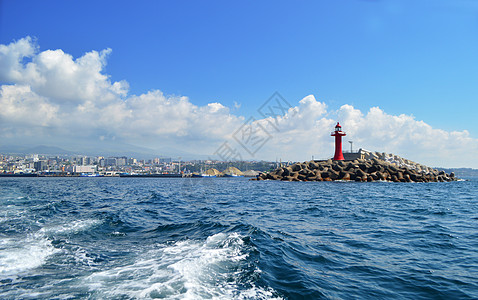 韩国女星韩国济州岛大海灯塔背景