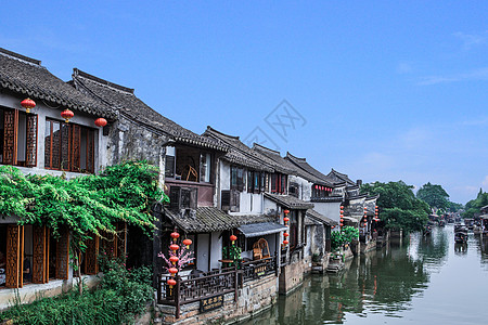 水墨古镇假日乌镇东栅风景度假旅游背景