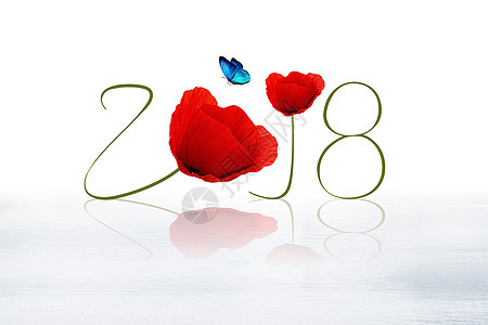 2018红花蝴蝶艺术字体图片