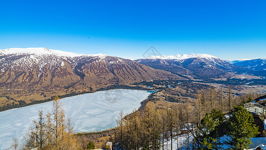 冰雪旅游新疆喀纳斯湖景区背景