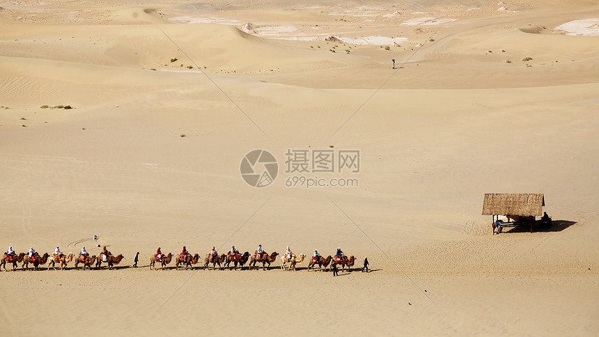 甘肃敦煌鸣沙山驼队照片图片