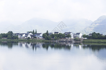 古典画大山河流古镇背景