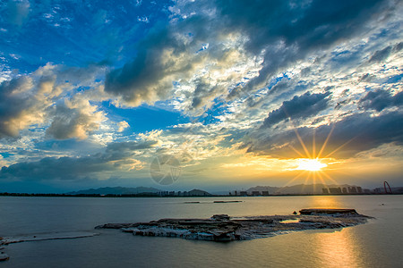 钱塘江夕阳杭州萧山国际机场高清图片