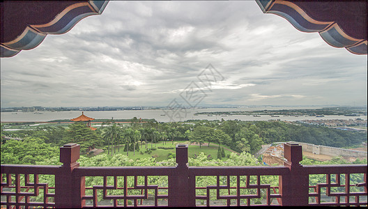 中国风古楼眺望美景背景图片