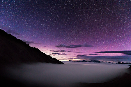 紫色极光云海上的星空背景