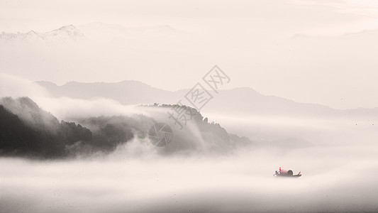 白色水墨中国风的山水田园风光背景