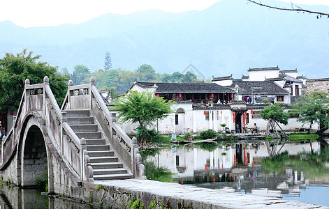 山水桥宏村背景