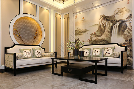 中式客厅沙发中式家具背景