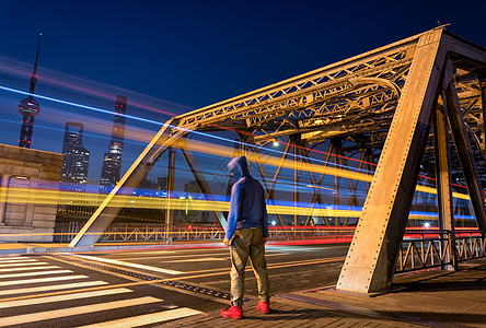 曝光穿越时空外白渡桥车轨夜景背景