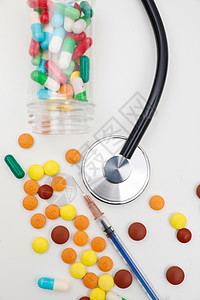 药品与听诊器俯视图图片