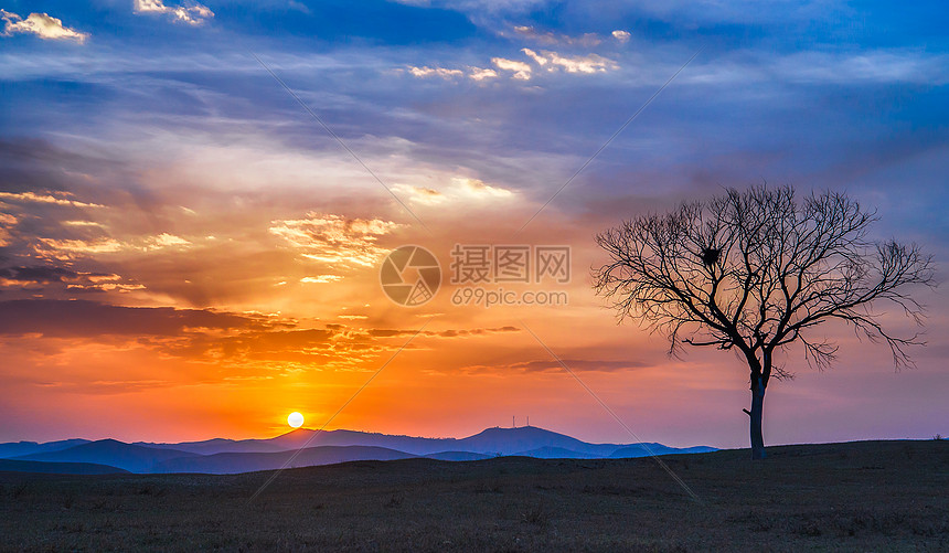 冬季的乌兰布统夕阳风光图片