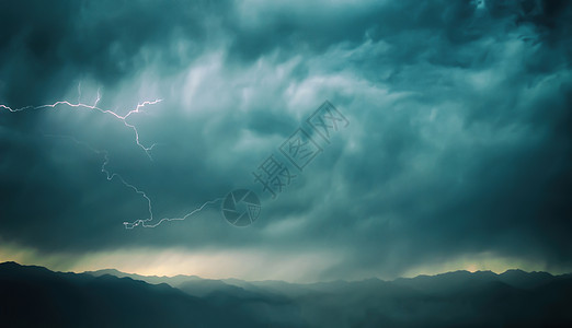 雷电卡通山脉上空的风暴背景