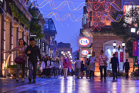 商业街购物消费武昌著名街道-楚河汉街夜景背景