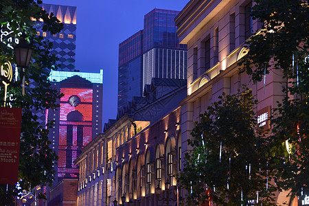 武昌著名街道-楚河汉街夜景城市地标高清图片素材