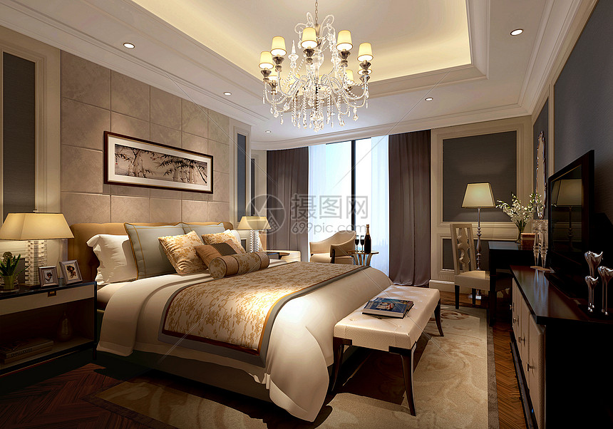 新中式简约型卧室室内设计效果图图片