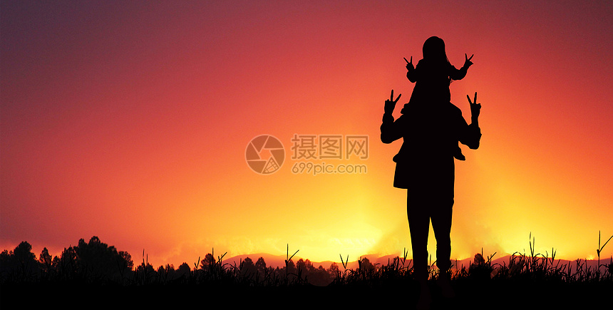 亲子教育夕阳下的父女图片