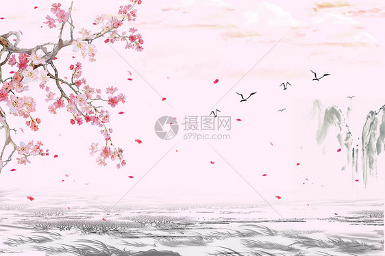 中国风水墨山水花鸟背景图片