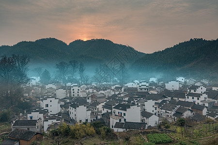 故乡炊烟江西婺源石城日出背景