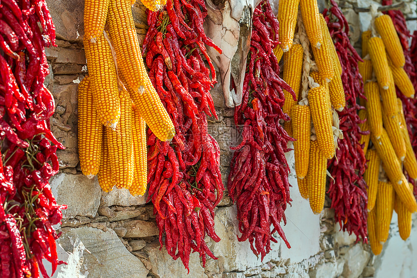 晒秋——玉米与辣椒图片