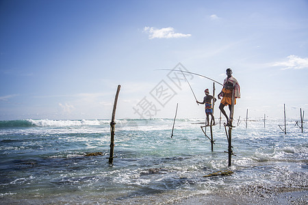 斯里兰卡钓鱼斯里兰卡加勒海边垂钓背景