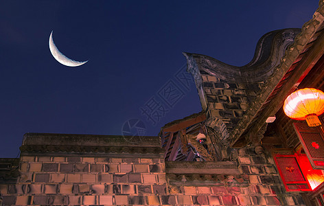 夜色下的古镇背景图片