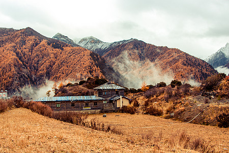 走过秋季稻城亚丁风光背景