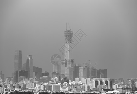 北京雾霾下的CBD城区建筑高清图片