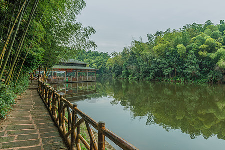 竹林小屋蜀南竹海翡翠长廊背景